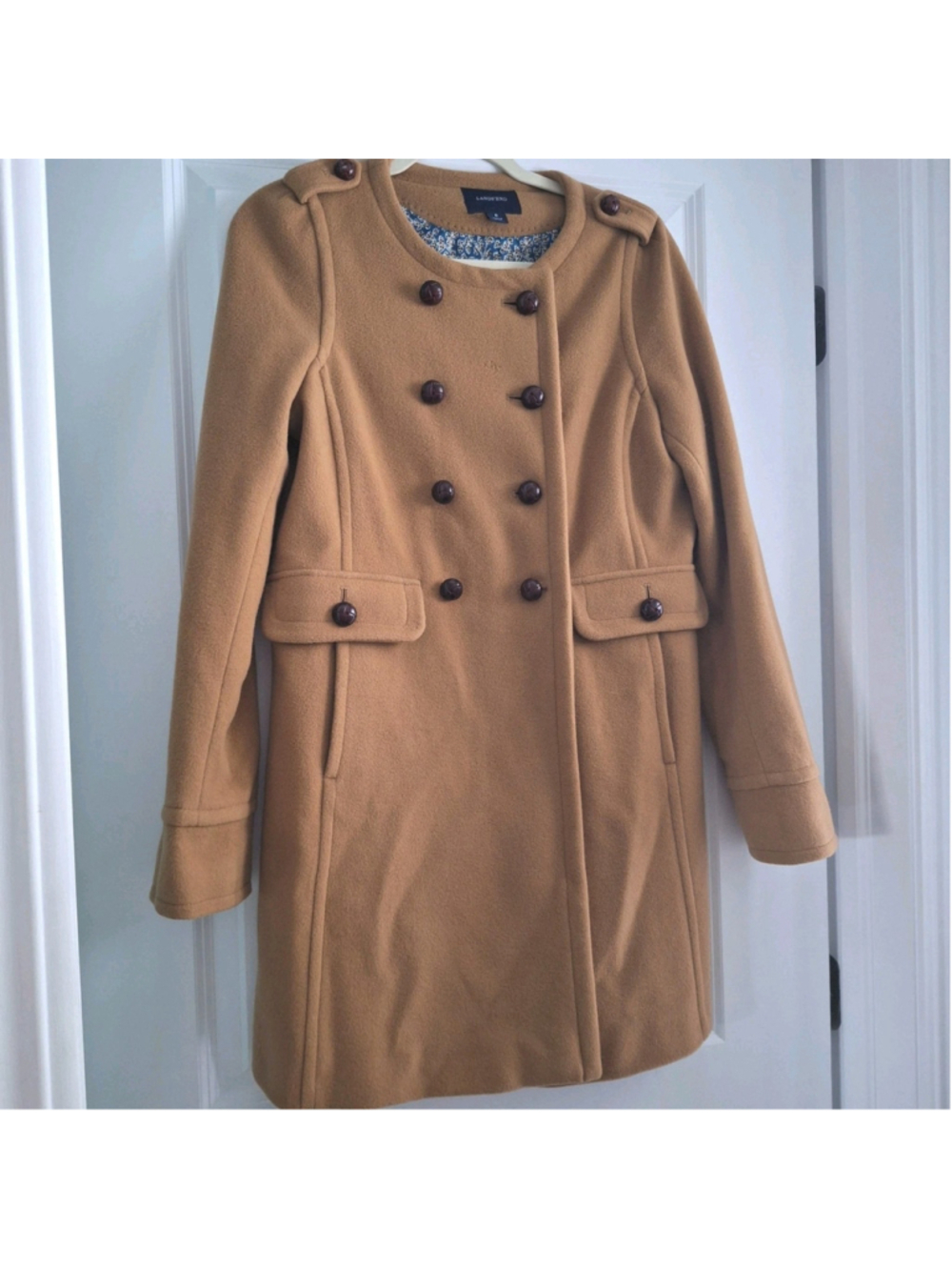 LANDS’ END Wool Cashmere Blend Double Breasted TAN Winter Peacoat Womens 6